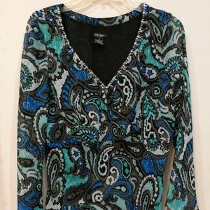 Bob Mackie Beaded V-neck Blouse GORGEOUS NWOT